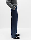 Satin Pleated Straight Leg Trousers