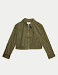 Pure Cotton Twill Collared Short Jacket