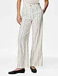 Linen Rich Striped Wide Leg Trousers