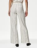 Linen Rich Striped Wide Leg Trousers