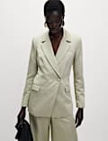 Linen Blend Single Breasted Cinched Waist Longline Blazer