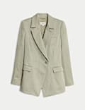 Linen Blend Single Breasted Cinched Waist Longline Blazer