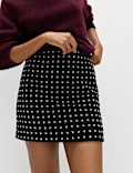 Tweed Embellished Mini A-Line Skirt