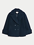 Double Breasted Short Peacoat with Wool