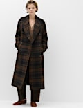 Checked Double Breasted Longline Coat