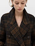 Checked Double Breasted Longline Coat