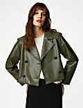 Faux Leather Short Trench Coat