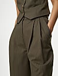 Pinstripe Pleat Front Wide Leg Trousers