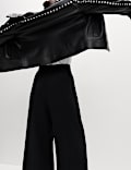 Triple Pleat Wide Leg Trousers