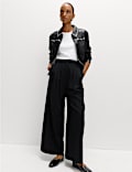 Triple Pleat Wide Leg Trousers