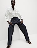Cotton Blend Denim Look Wide Leg Trouser