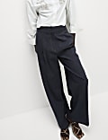 Cotton Blend Denim Look Wide Leg Trouser