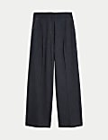 Cotton Blend Denim Look Wide Leg Trouser
