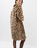 Faux Fur Leopard Print Single Breasted Longline Coat