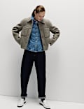 Textured Collared Bomber Jacket