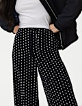 Polka Dot Drawstring Wide Leg Trousers