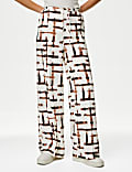 Printed Drawstring Wide Leg Trousers