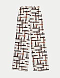 Printed Drawstring Wide Leg Trousers