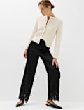 Satin Lace Hem Straight Leg Trousers