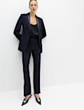 Straight Single Breasted Satin Trim Blazer