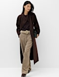 Wool Blend Belted Funnel Neck Longline Wrap Coat