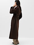 Wool Blend Belted Funnel Neck Longline Wrap Coat