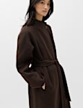 Wool Blend Belted Funnel Neck Longline Wrap Coat