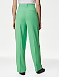 Crepe Pleat Front Straight Leg Trousers
