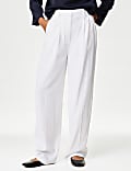 Crepe Pleat Front Straight Leg Trousers