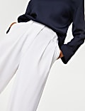 Crepe Pleat Front Straight Leg Trousers