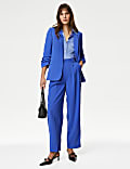 Crepe Pleat Front Straight Leg Trousers