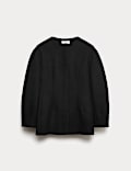 Waisted Collarless Tailored Coat with Wool