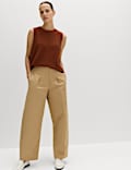 Cotton Rich Belted Barrel Leg Trousers