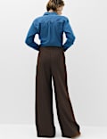 Pinstripe Pleat Front Wide Leg Trousers