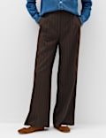 Pinstripe Pleat Front Wide Leg Trousers