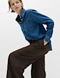 Pinstripe Pleat Front Wide Leg Trousers