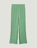 Plisse Wide Leg Trousers