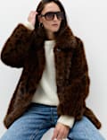 Faux Fur Leopard Print Collared Short Jacket
