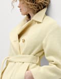 Brushed Belted Collared Short Coat with Wool