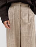Checked Double Pleat Wide Leg Trousers