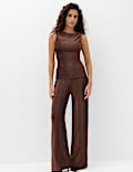 Sparkly High Waisted Wide Leg Palazzo Trousers