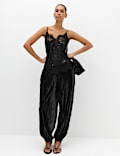 Velvet Pleat Front Barrel Leg Trousers