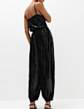 Velvet Pleat Front Barrel Leg Trousers