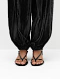 Velvet Pleat Front Barrel Leg Trousers