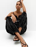 Velvet Pleat Front Barrel Leg Trousers
