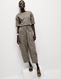 Textured Drawstring Barrel Leg Cropped Trousers