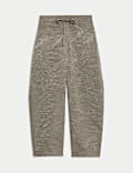 Textured Drawstring Barrel Leg Cropped Trousers
