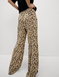 Animal Print Plisse Wide Leg Trousers