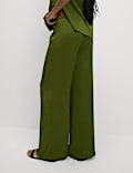 Plisse Drawstring Wide Leg Trousers