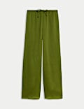 Plisse Drawstring Wide Leg Trousers